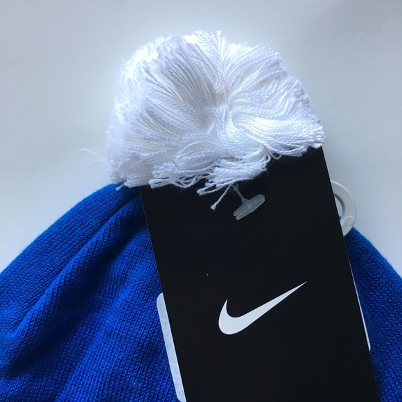 Nike Accessories | Nike Royal Blue White Nike Knit Pom Beanie | Poshmark